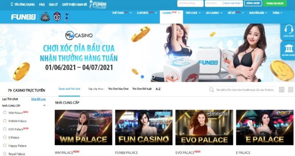 Ưu điểm trang web casino online uy tín Fun88