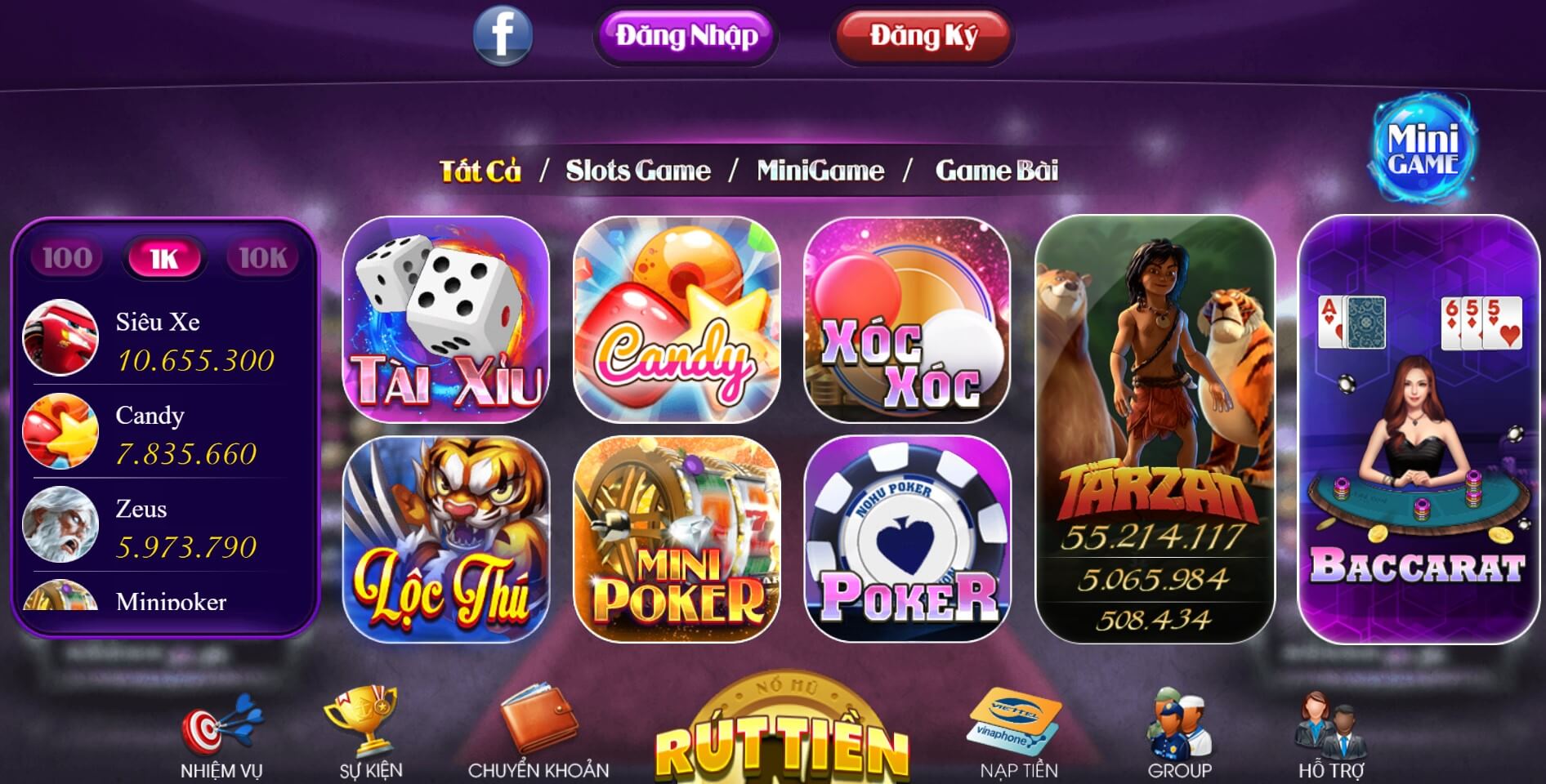 Trang chủ của cổng game Siêu Nổ Hũ